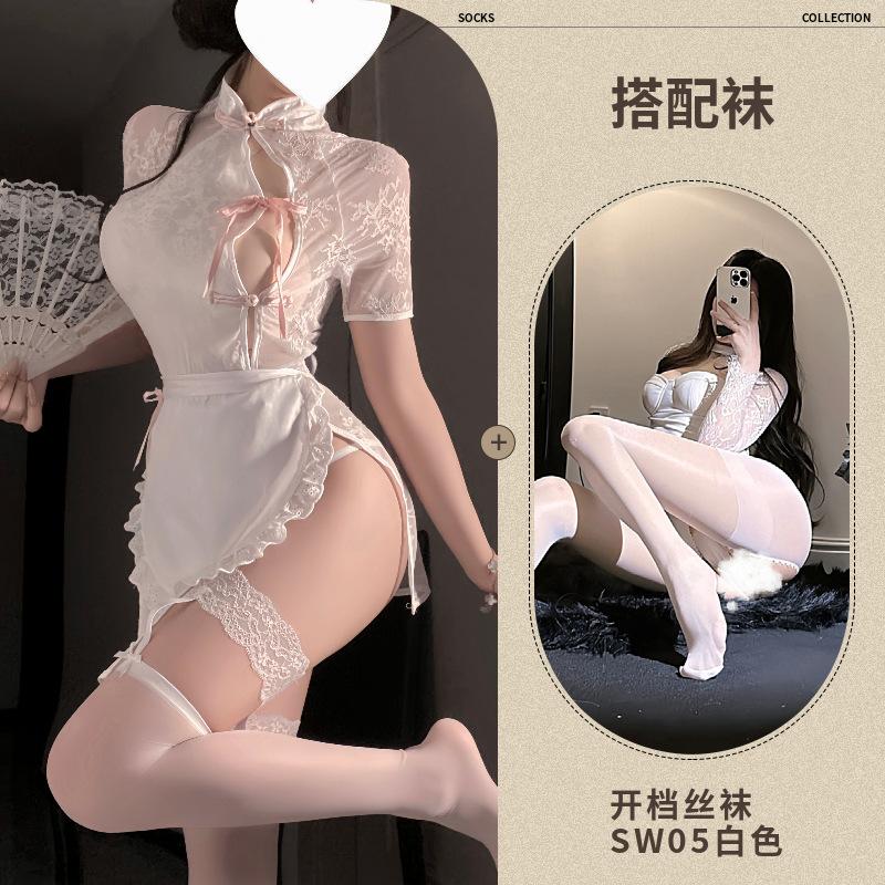 Fun sexy underwear open lace perspective cheongsam maid suit temptation suit qqny