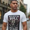 Mess With The Bull You Amp 39 Ll Get Horns T Shirt Skull Vintage Washed Top For Everyday Wear Graphic Stretched Breathable