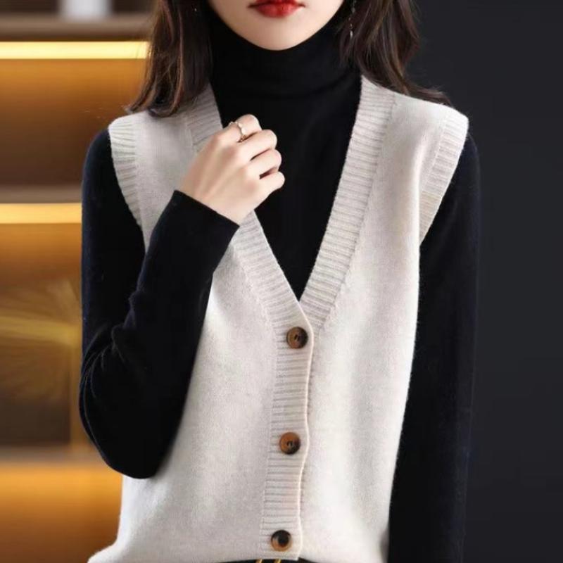 Вязаный жилет кардиган женский без рукавов вязаный жилет ранняя весна новый однотонный повседневный свитер без рукавов женский One Size бежевый