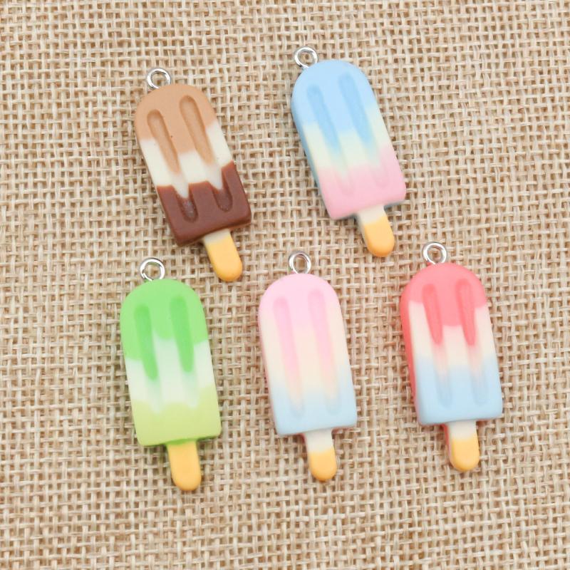 10 Stück 15x40mm Gemischte Farbverlauf Farbe Eiscreme Anhänger Harz Simulierte Lebensmittel Anhänger Für Frau Schmuckherstellung DIY Zubehör