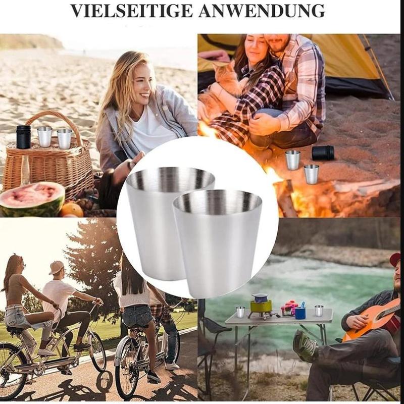 4pcs/Set Stainless Steel Glass Set Outdoor Small Drinkware Set Travel Picnic Cup Set 30/70/170ml