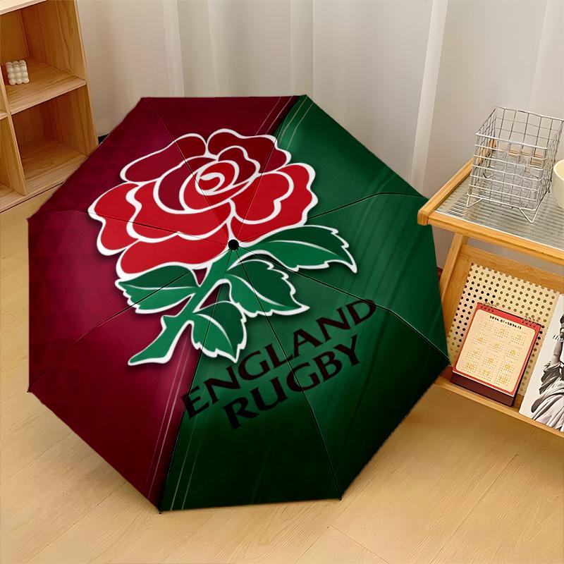 Stampa Rugby Inghilterra Auto 8?Ombrello Pieghevole con Stecche Resistente al Vento Leggero Ombrello Automatico per Viaggi Quotidiani
