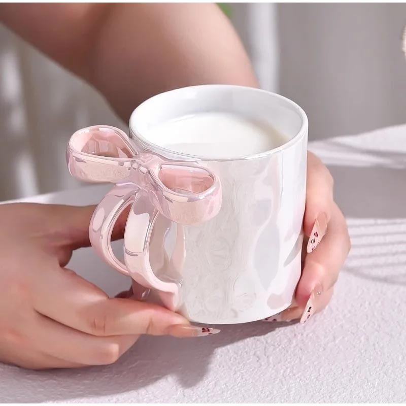 Elegant Bowknot Ceramic Mug With Pearlescent Finish For Tea Milk Coffee Breakfast Exquisite Gifts Kitchen Bar Tea Cup Accessory