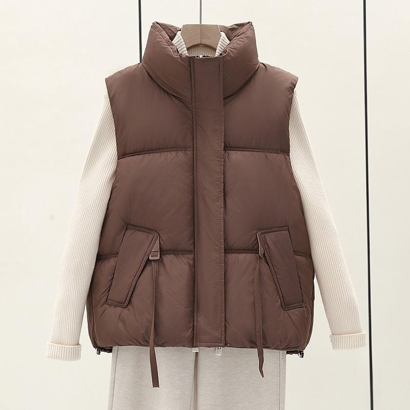 Vest jacket down cotton autumn and winter outer wear vest women's student fashion vest versatile new vest milk tea