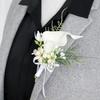 2PCS Wedding Boutonniere Artificial Flowers Bride Groom Corsages for Ceremony Party