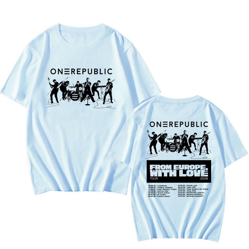 OneRepublic From Europe, with Love Tour 2026 T-shirt O-neck Summer Short Sleeve Mens Tshirts Graphic Merch Band Design Print Tee