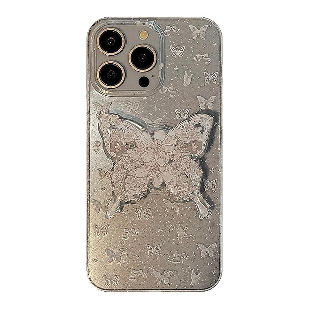 Temperament Ins White Butterfly Stand Apple 16 Mobile Phone Case 15 Glitter Powder Iphone14pro Max Suitable for 11 Fairies