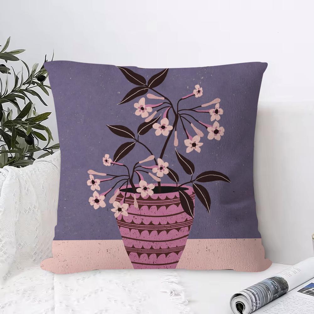Vintage V-vase Print Pillow Case Square Pillow Bedroom Sofa Leisure Comfort Cushion Living Room Home Decoration