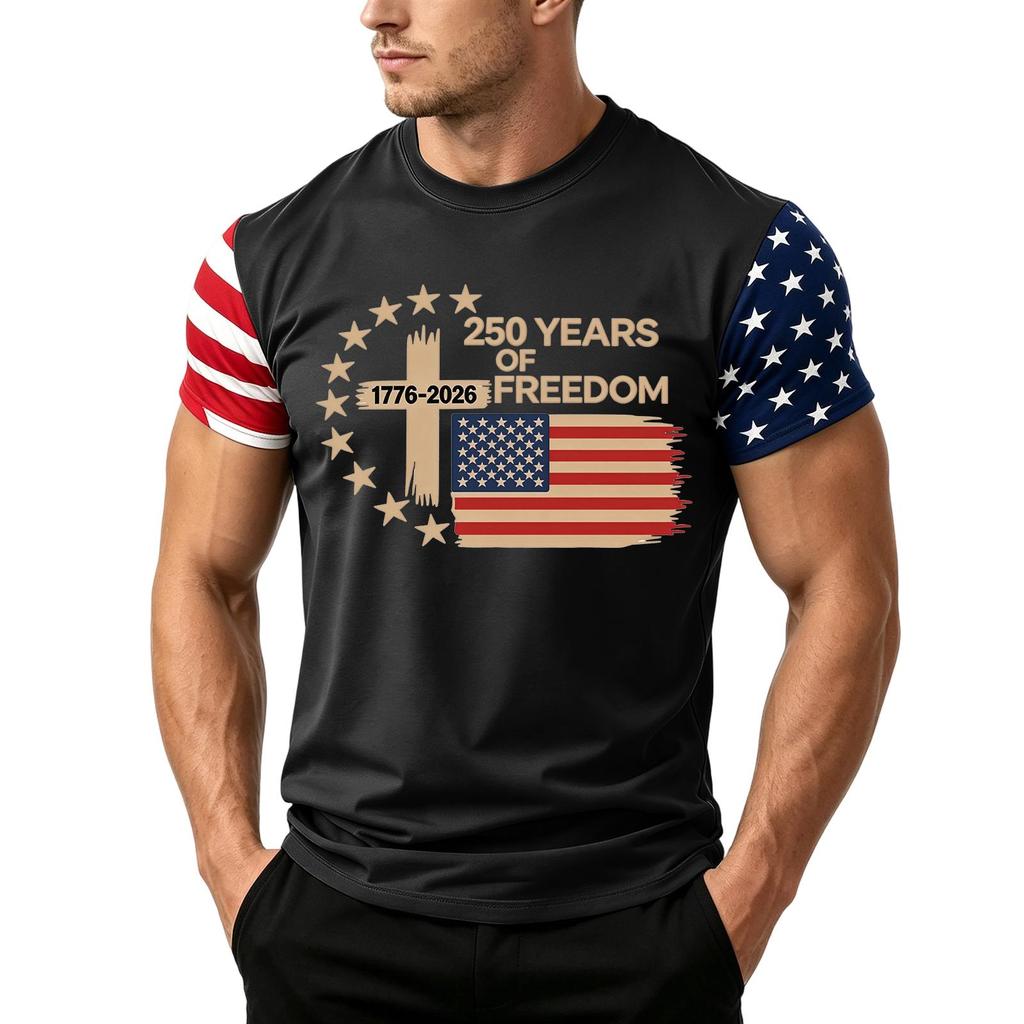 Men's Independence Day Flag Print Short Sleeve T-Shirt, Loose Casual Daily Summer Tops
