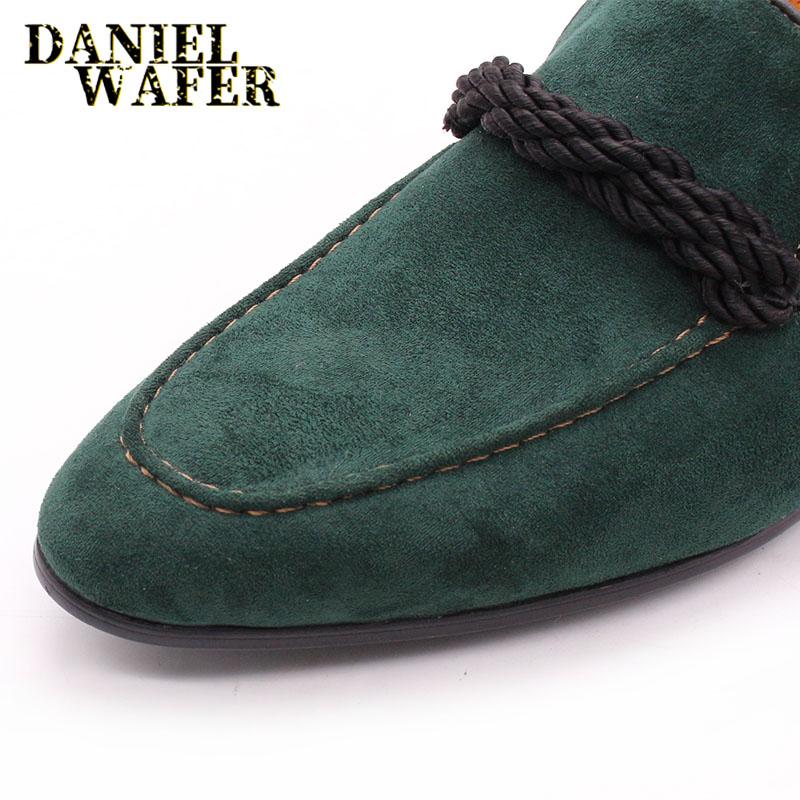 Fashion Luxury Brand Men's Suede Loafers Handmade Slip on Green Causal Shoes Penny Loafer Formal Dress Office Wedding Leather Shoes Men
