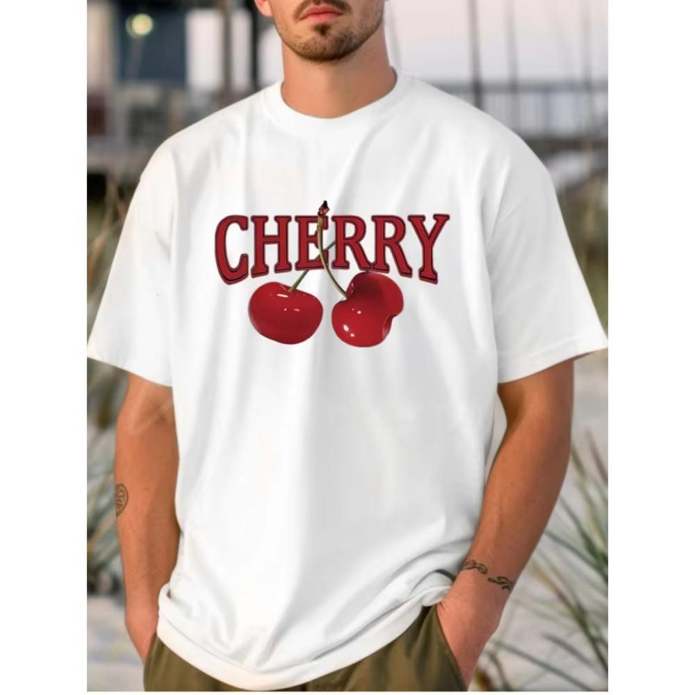 European and American Trendy Men s Round-neck Knit SweaterT T-shirt with Cherry Pattern Trendy Personalized Tops S