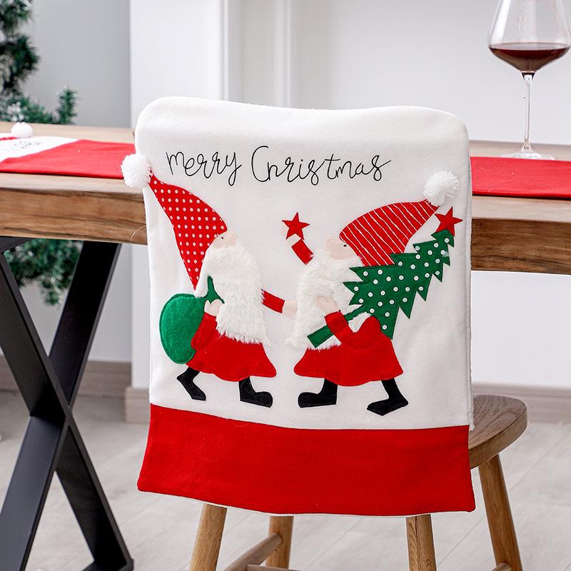 Christmas Chair Cover Red And White Flannel Chair Back Cover Hotel Faceless Old Man Embroidered Stool Cover Chair Cushion Decoration