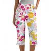 Women's Vintage Floral Print Button Pocket Trousers Slit High Waist Sports Yoga Casual Pants