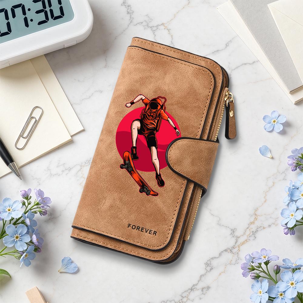Fashion Astronaut Skateboard Printed Long Wallet Portable Casual Multi Card Holder Purse for Daily Use