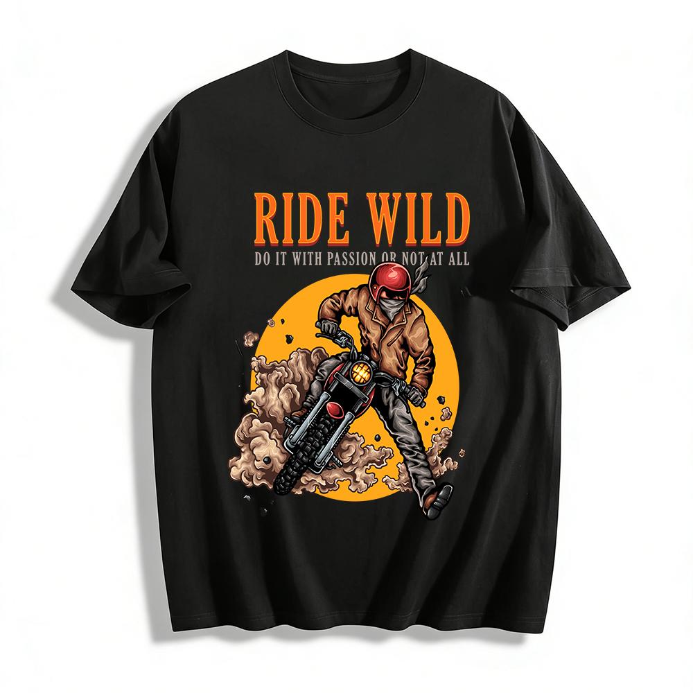 

Ride Wild Passion Biker Graphic Tee Vintage Motorcycle Casual Top Pure cotton T-shirt XXS