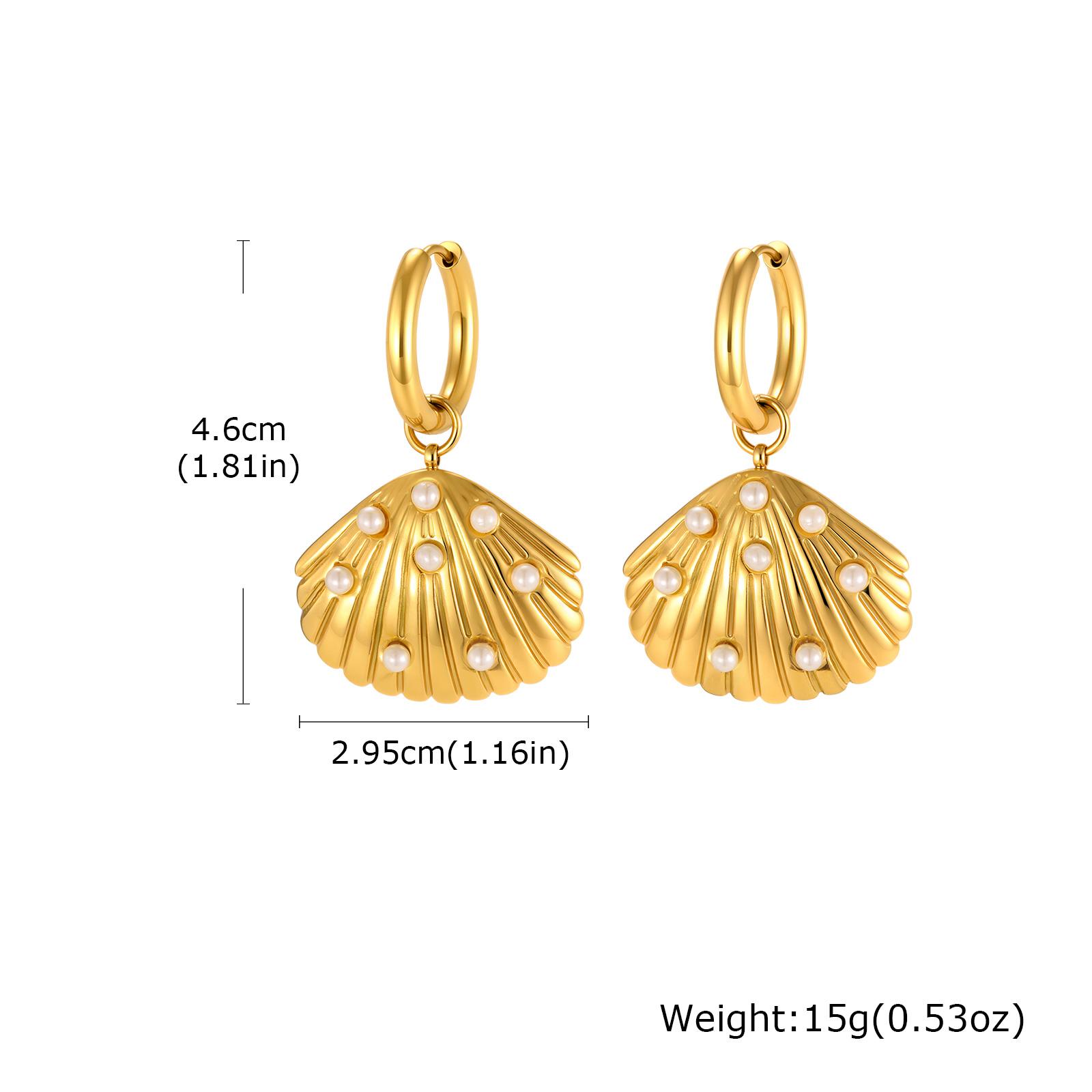 

Summer Gold Color Shell Pendant Earrings for Women Stainless Steel Imitation Pearl Earrings Fashion Party Jewelry Gift