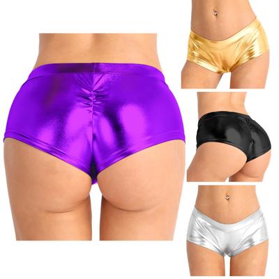 Womens Sexy Shiny Stretchy Metallic Liquid Wet Look High Waist Dance Rave Booty Shorts Hot Pants