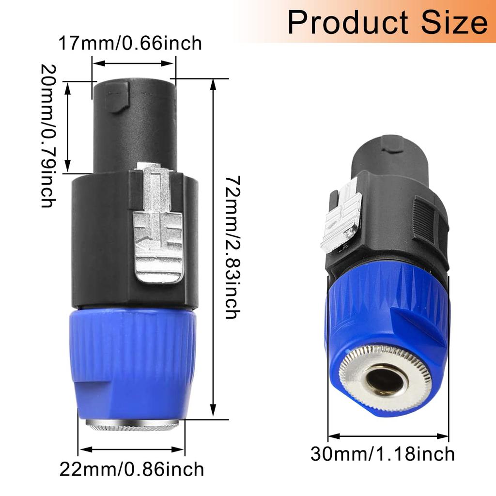 Xiatiaosann Speakon Adapter 4 Pole Speakon Connector Male TS Female Audio Plug for Neutrix Speakon NA4LJ NA4LJX NL4MP NL4MPR NL4FC NL4FX 4pcs - 6.35mm