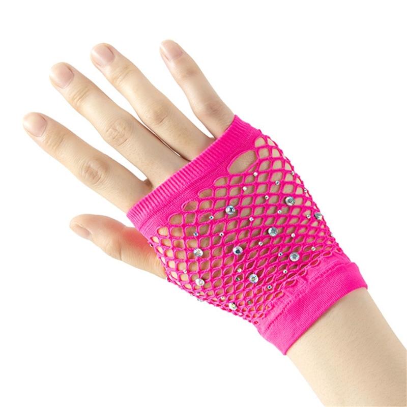 Sparkling Short Mesh Gloves For Nightclub Dance Event Summer Outdoor Comfortable Half Finger Wear