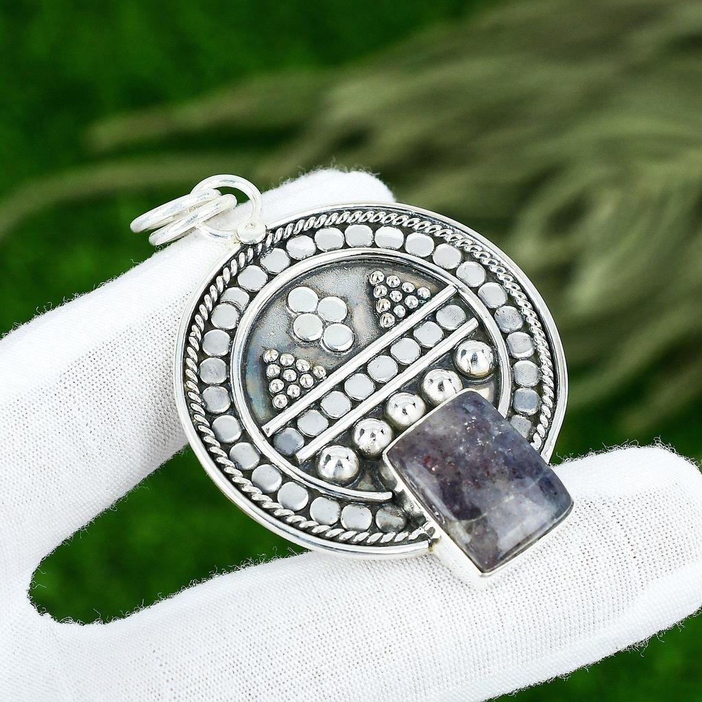 Memorial Day Sale 925 Sterling Silver Natural Iolite Sunstone Pendant Jewelry