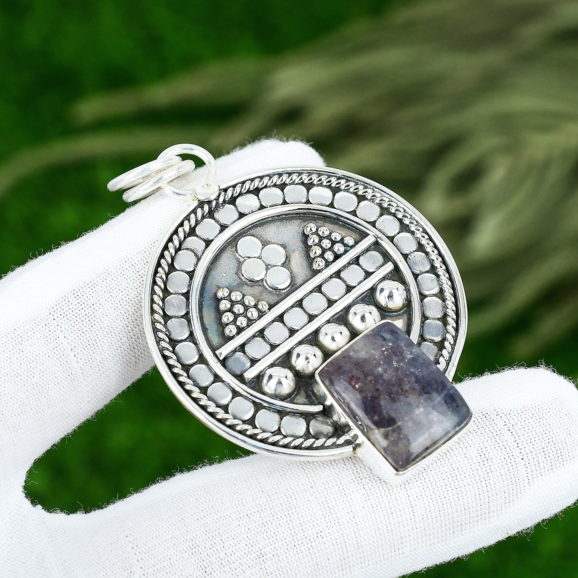 

Memorial Day Sale 925 Sterling Silver Natural Iolite Sunstone Pendant Jewelry