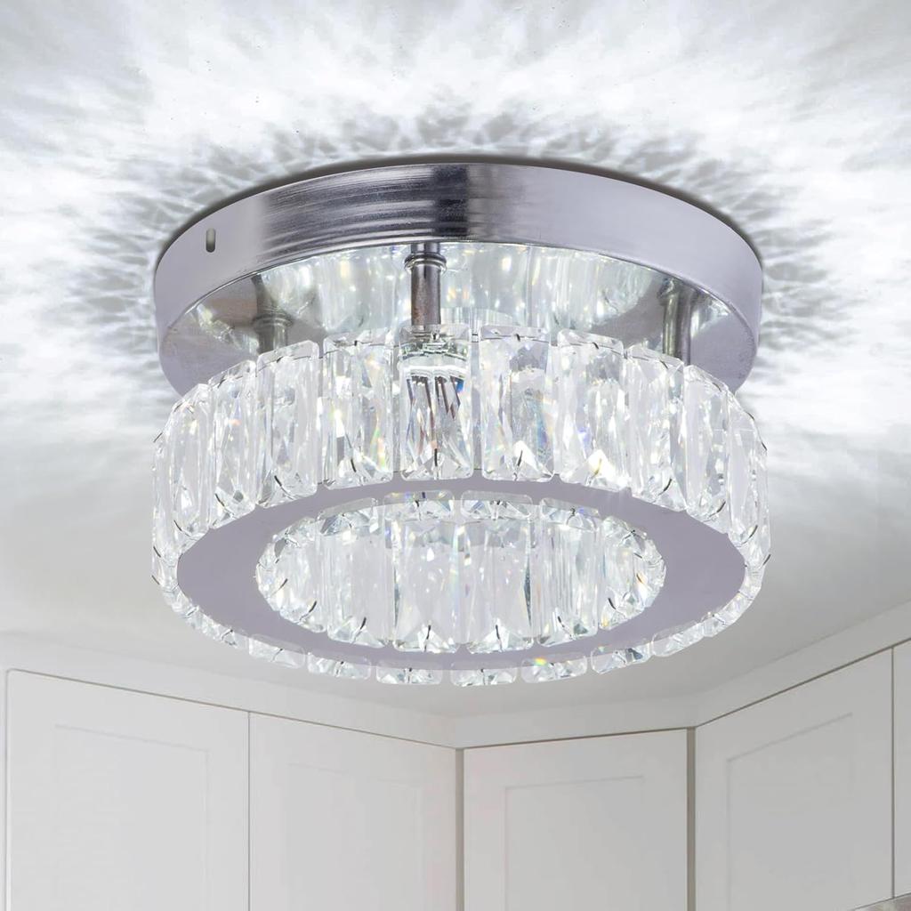 Modern Crystal Chandelier Small LED Crystal Ceiling Light for Dining Room Bedroom Living Room Hallway (Cool White)