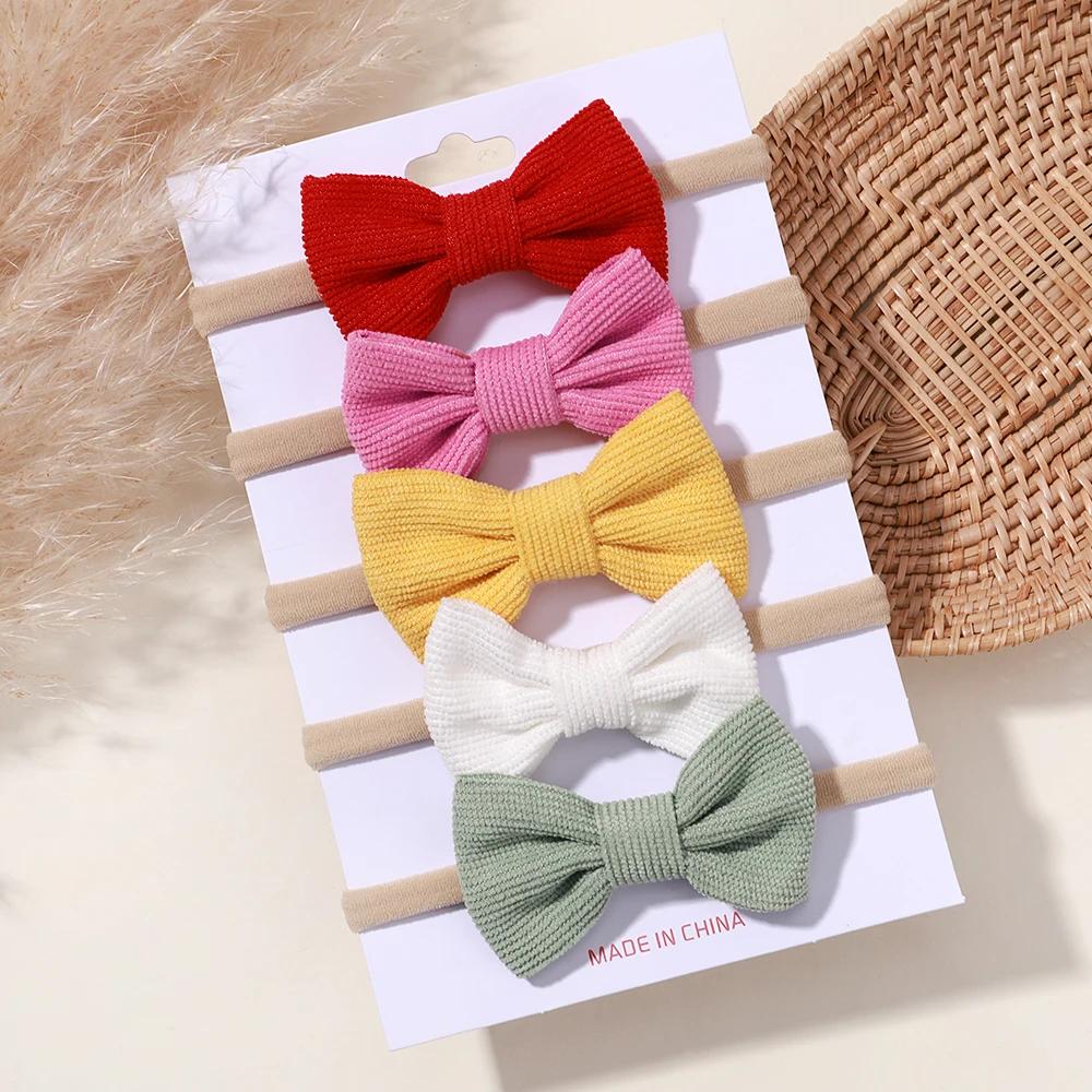 5/6Pcs Girls Solid Color Bowknot Headband For Baby Kids Grograin Ribbon Headwear Hair Bands Infant Hair Accessories