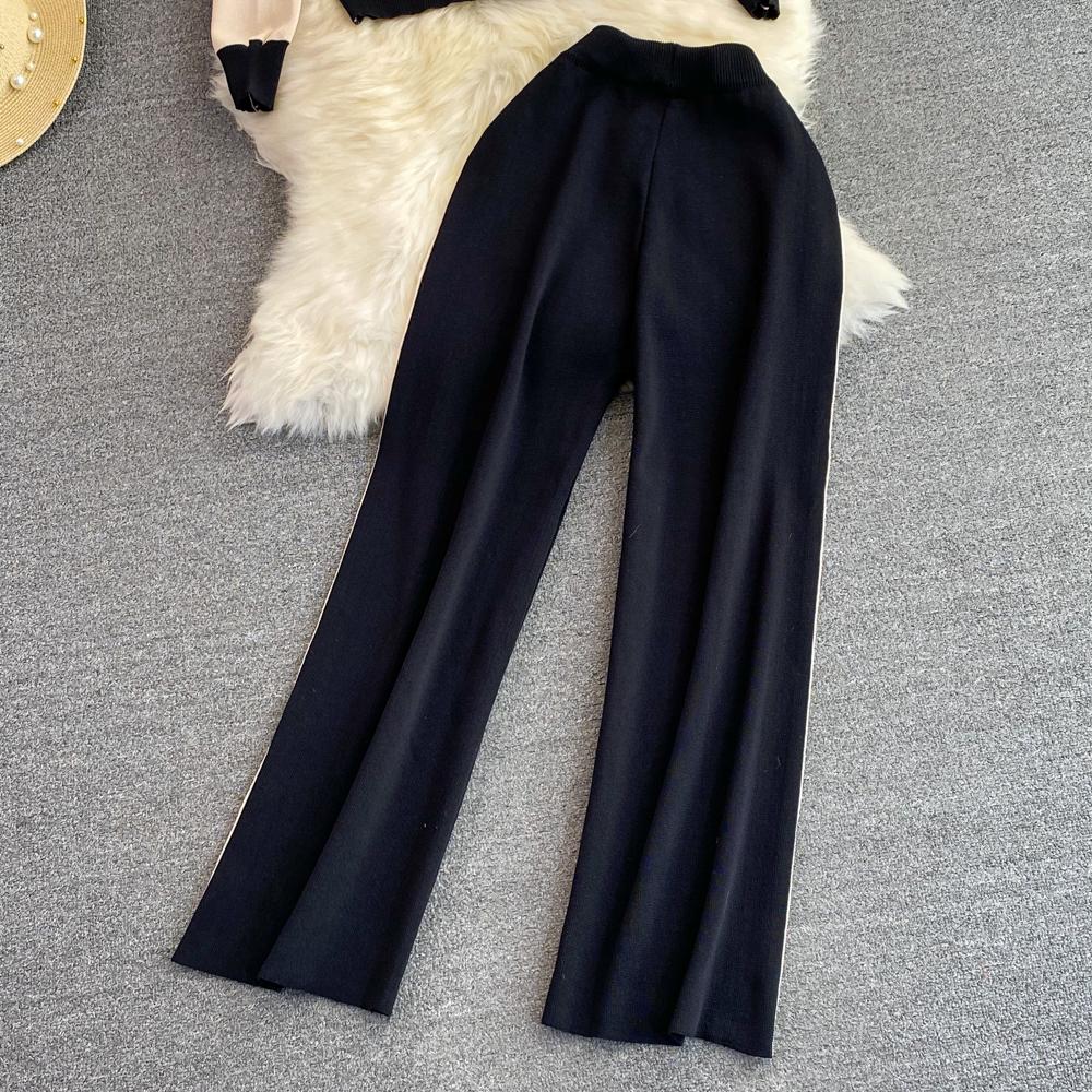 Toamnă Iarnă Femei Tricotat Pulover Pantaloni Set Ocazional Decolteu în V Jachetă tricotată cu un singur piept Pantaloni cu șnur Trening sport 2 piese