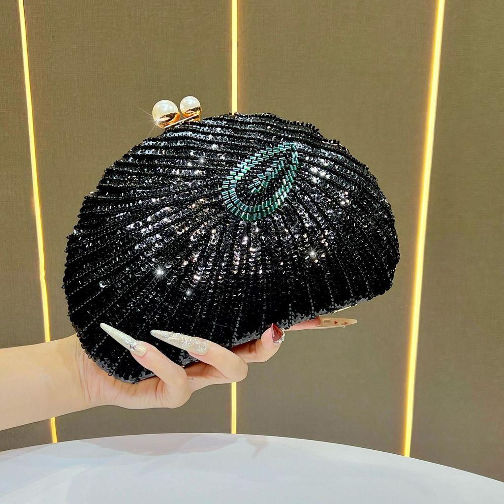 Handbag Pearl Embellished Clutch With Shell Appearance Design For Evening Party Dress