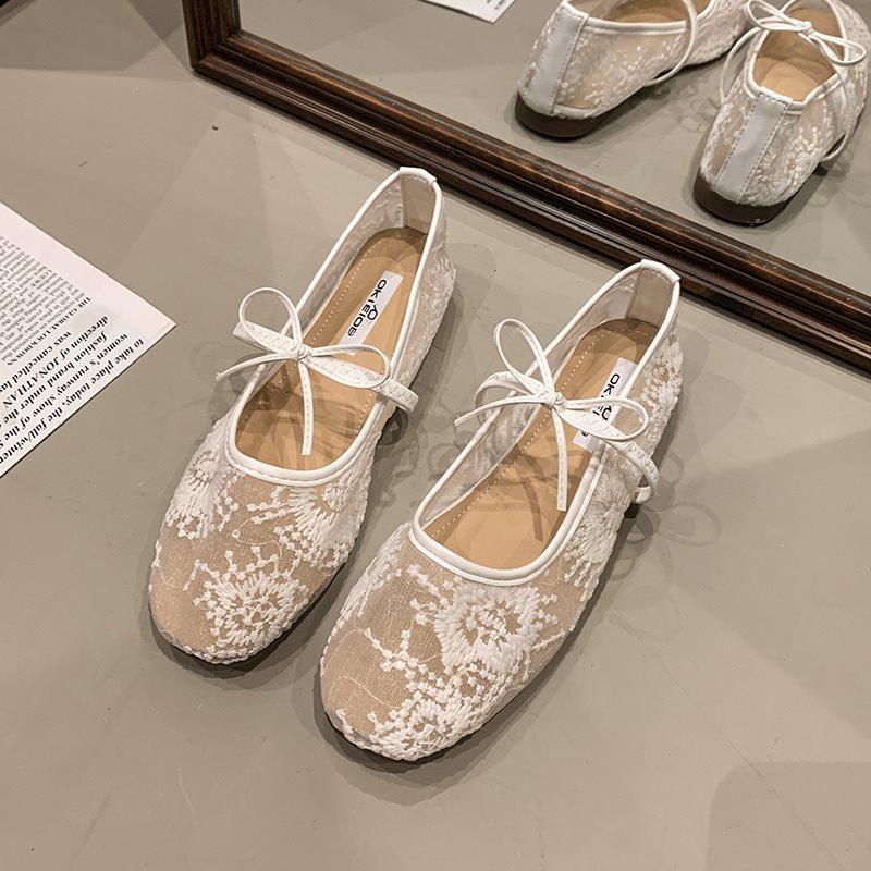 2025 square head spring summer evening shoes heightened breathable gentle women's shoes French mesh Mary Jane single shoes new