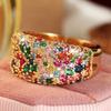 Luxury Inlaid Multicolored CZ Women's Ring Aesthetic Gold Color Geometry Daily Wear Party Jewelry Anniversary Gift