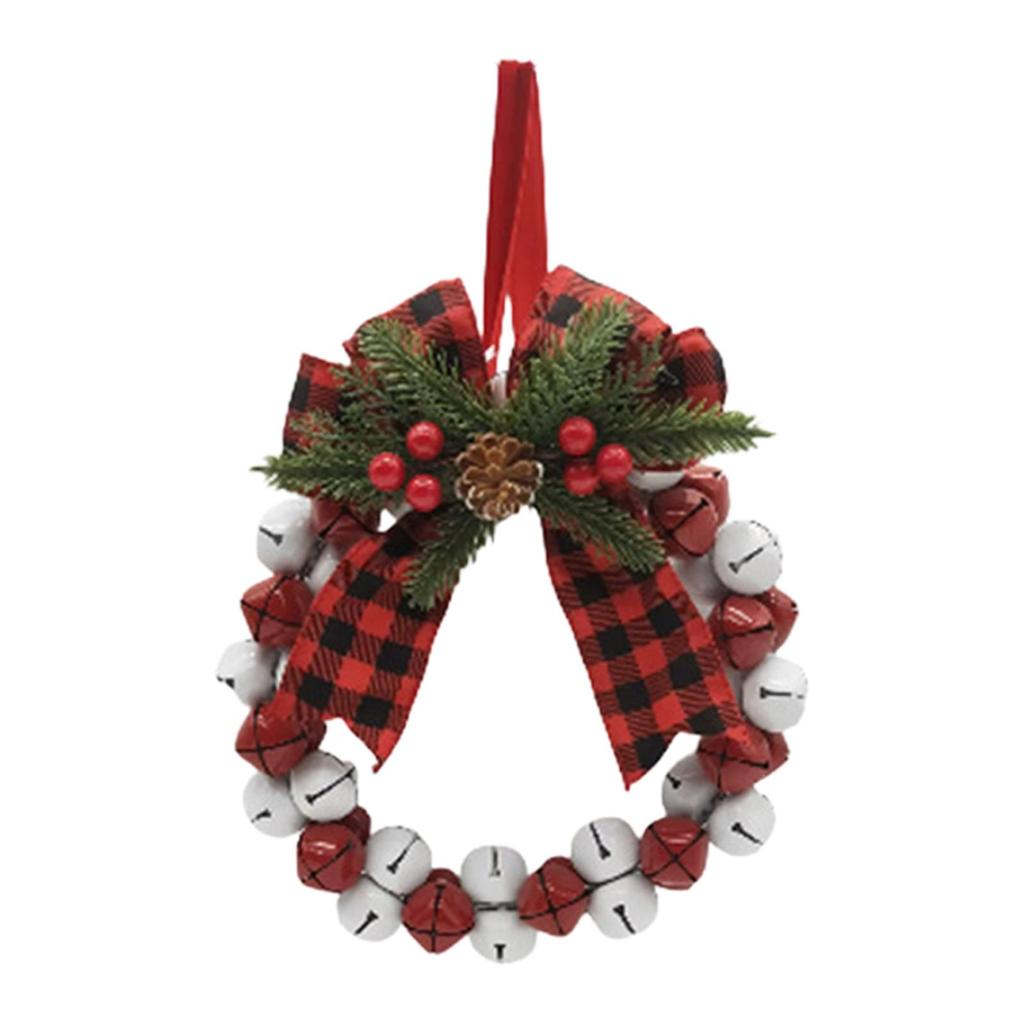 Christmas Bell Wreath with Bowknot Decorative Gift Hanging Decor Christmas Decoration Xmas Wreath for Outdoor Window Holiday
