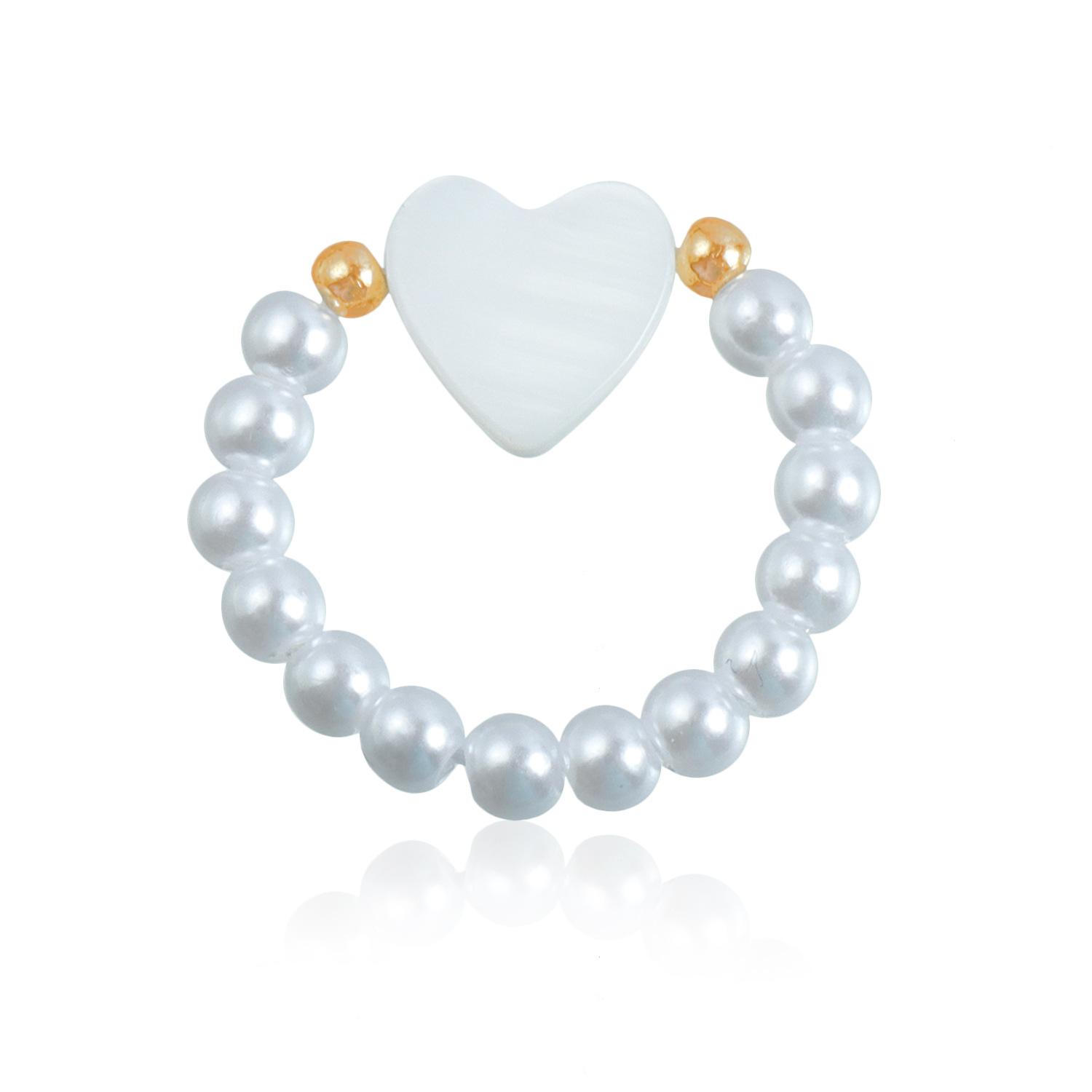 Sweet Cool Small Imitation Pearl Beaded Elastic Ring ins Korean Version Fritillary Love Ring