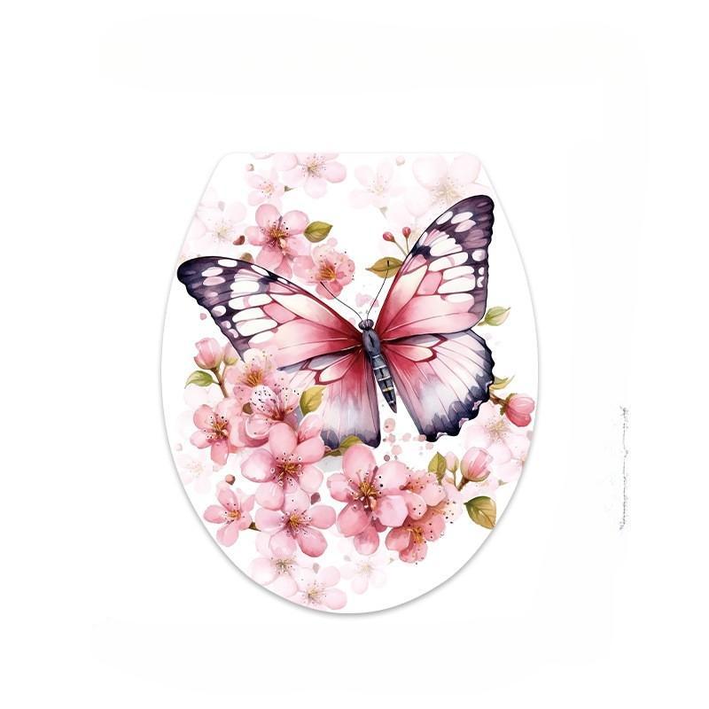 1 Stück Romantischer Schmetterling Pfirsichblüten Wandaufkleber Haushalt Toilettendeckel Aufkleber Dekoration Vinyl Aufkleber Heimdekor
