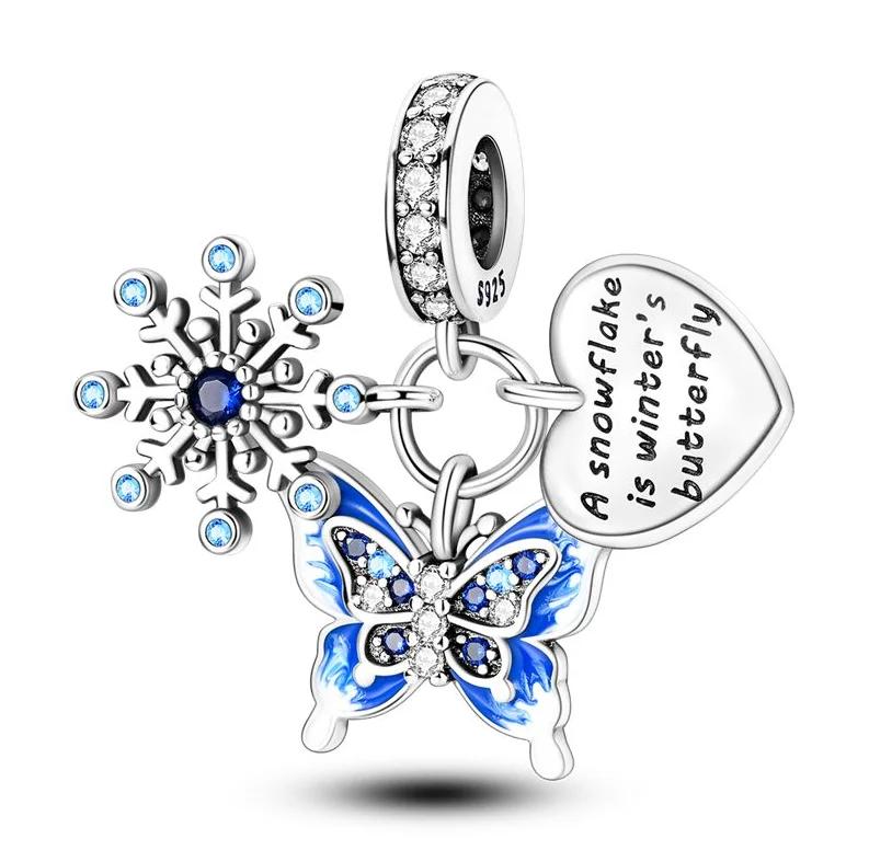 Original Copper Christmas Gift Snowflake Penguin Heart Beads Charms For Pan Bracelet Diy Women Jewellery