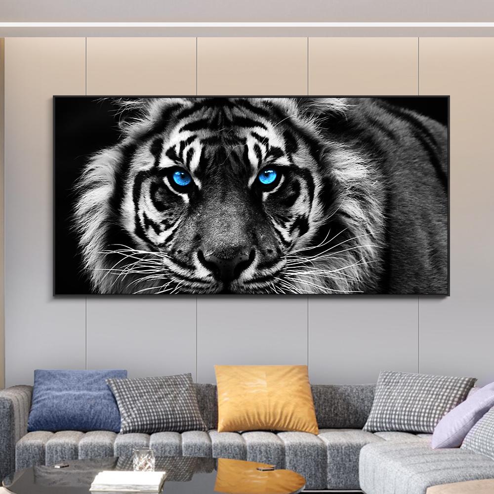 Modern Prints Canvas Art Black and White Tiger Head Painting Wall Art Posters Animal Art Picture For Home Decor