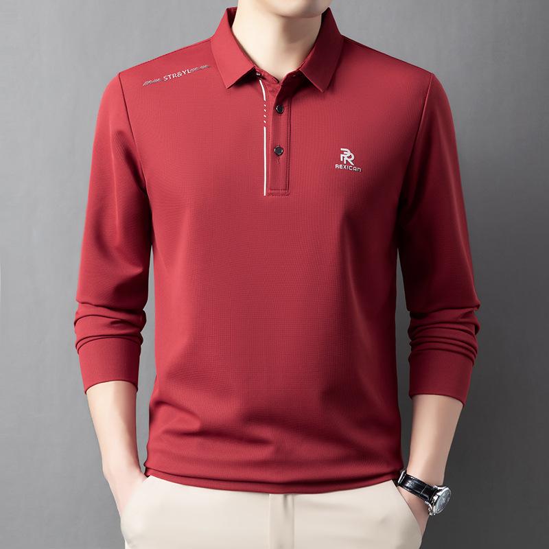 New Lapel Men's Polo Shirt Casual Long-sleeved T-shirt Autumn Young Seamless Bottoming Shirt Solid Color Dad Dress.