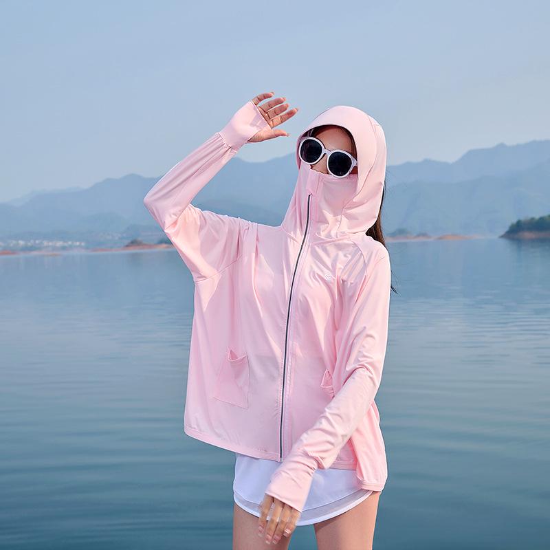 

Летняя куртка с капюшоном из ледяного шелка 2025 - Дышащая защита от УФ-лучей для рыбалки на открытом воздухе One Size розовый