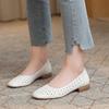 Summer Women's Round Head Single Shoes Soft Leather Soft Sole Medium Sandals Flat Heel Hole Hollow Retro Leather Shoes