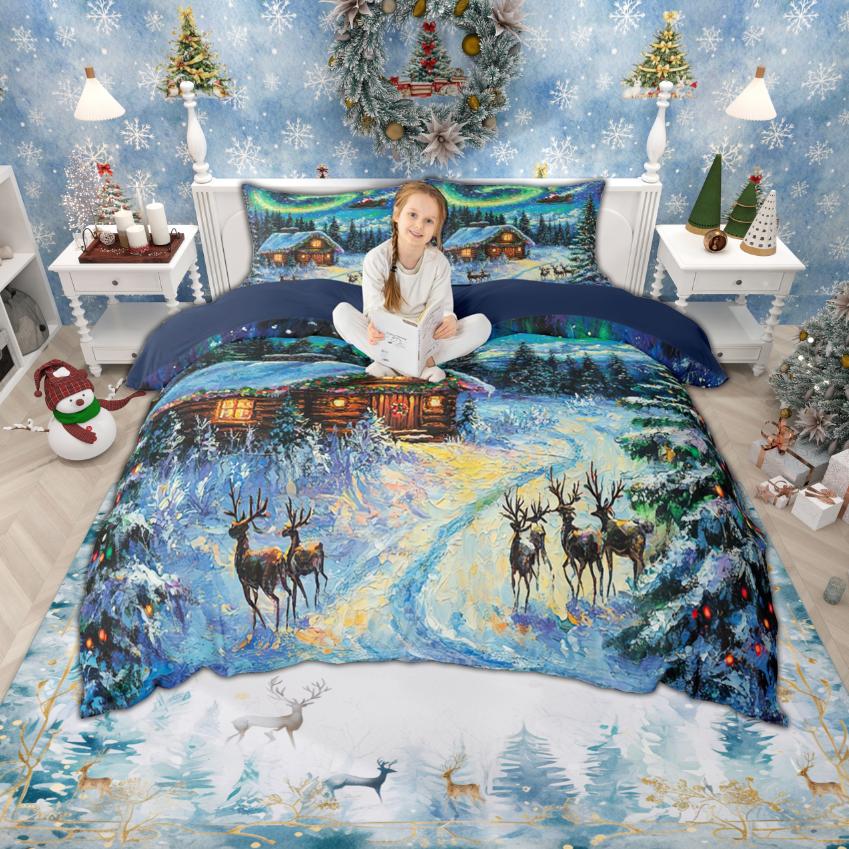 Homewish Frohes Neues Jahr Bettbezug-Set für Kinder 2-teilig/3-teilig, Fröhliche Weihnachten Xmas Bettwäsche, Nussknacker Weihnachtsmann Bettdeckenbezug