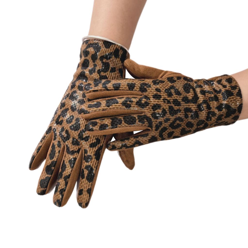 2lots Leopards Short Gloves Ladies Elastic Fabrics Mittens Winter Gloves for Daily Use