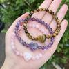 Natural Stone Heart Beaded Bracelet Set – Rose Quartz, Amethyst Tiger’s Eye Protection Jewelry for Women, Romantic Gift