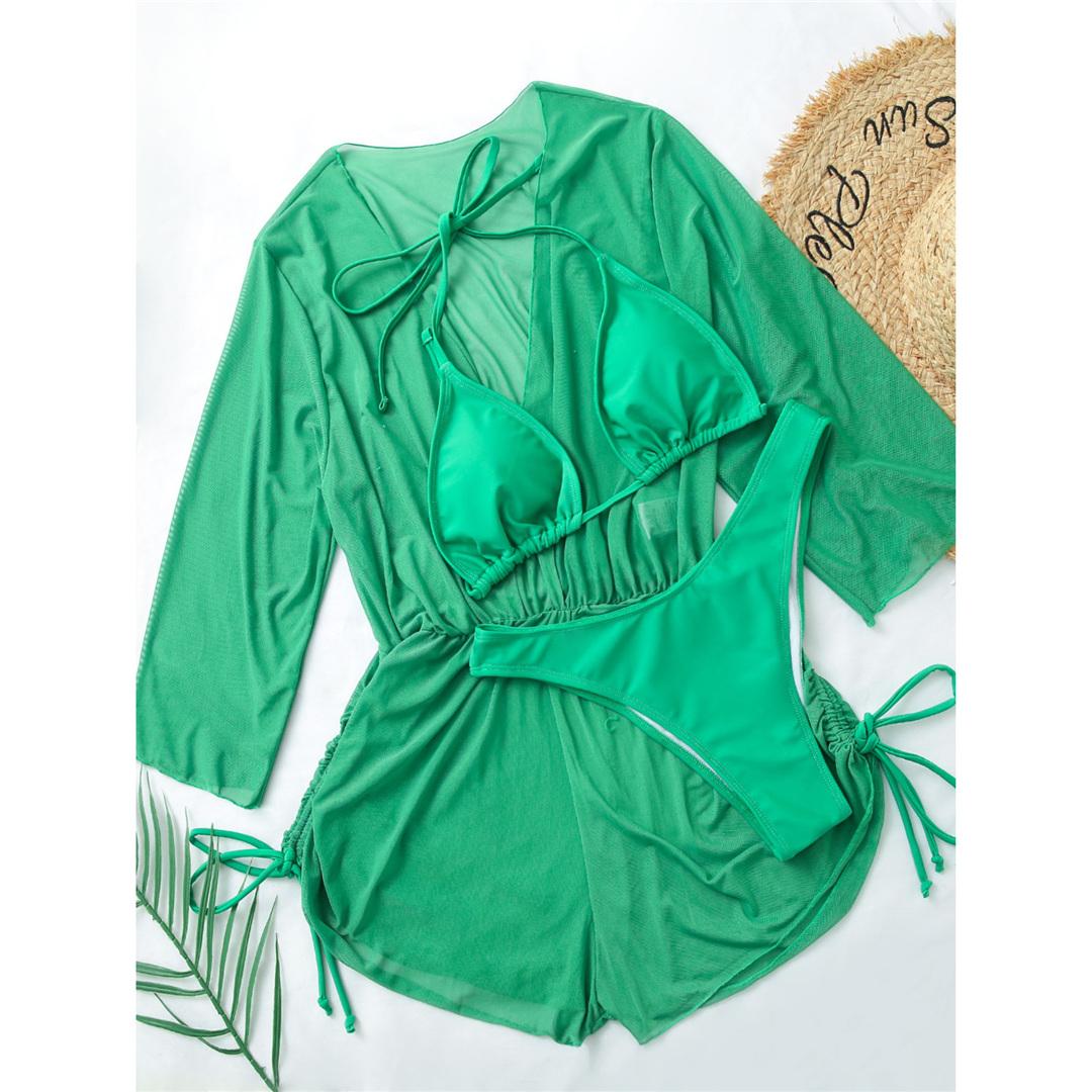 

3 шт. с накидкой на шее, бикини, женский купальник, женский купальник, комплект из трех предметов, купальный костюм, купальный костюм для женщин L зелёный