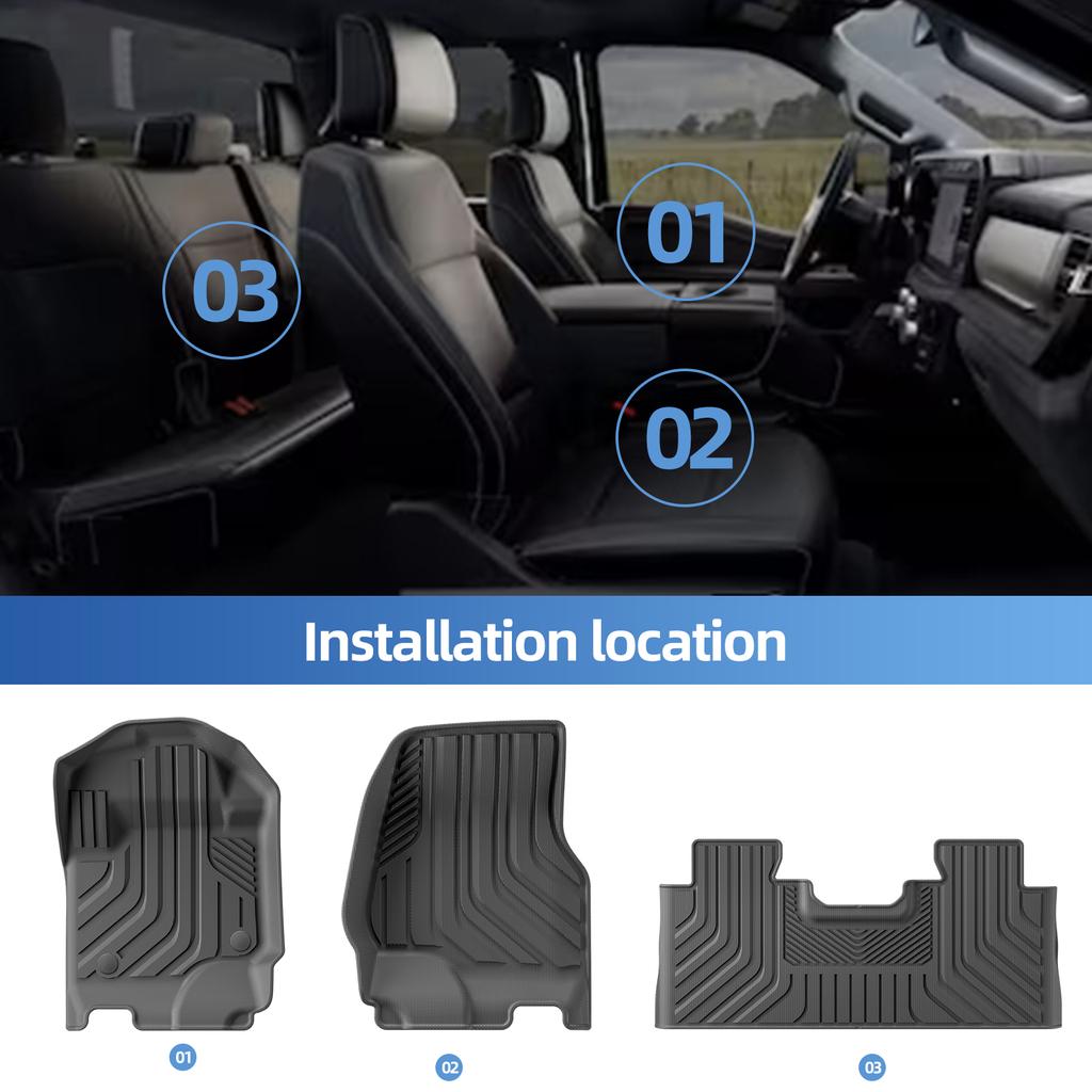 for Ford F-250 F-350 F-450 2025 2025 TPE 3D Car Floor Mats Left Rudder All Weather Waterproof Black