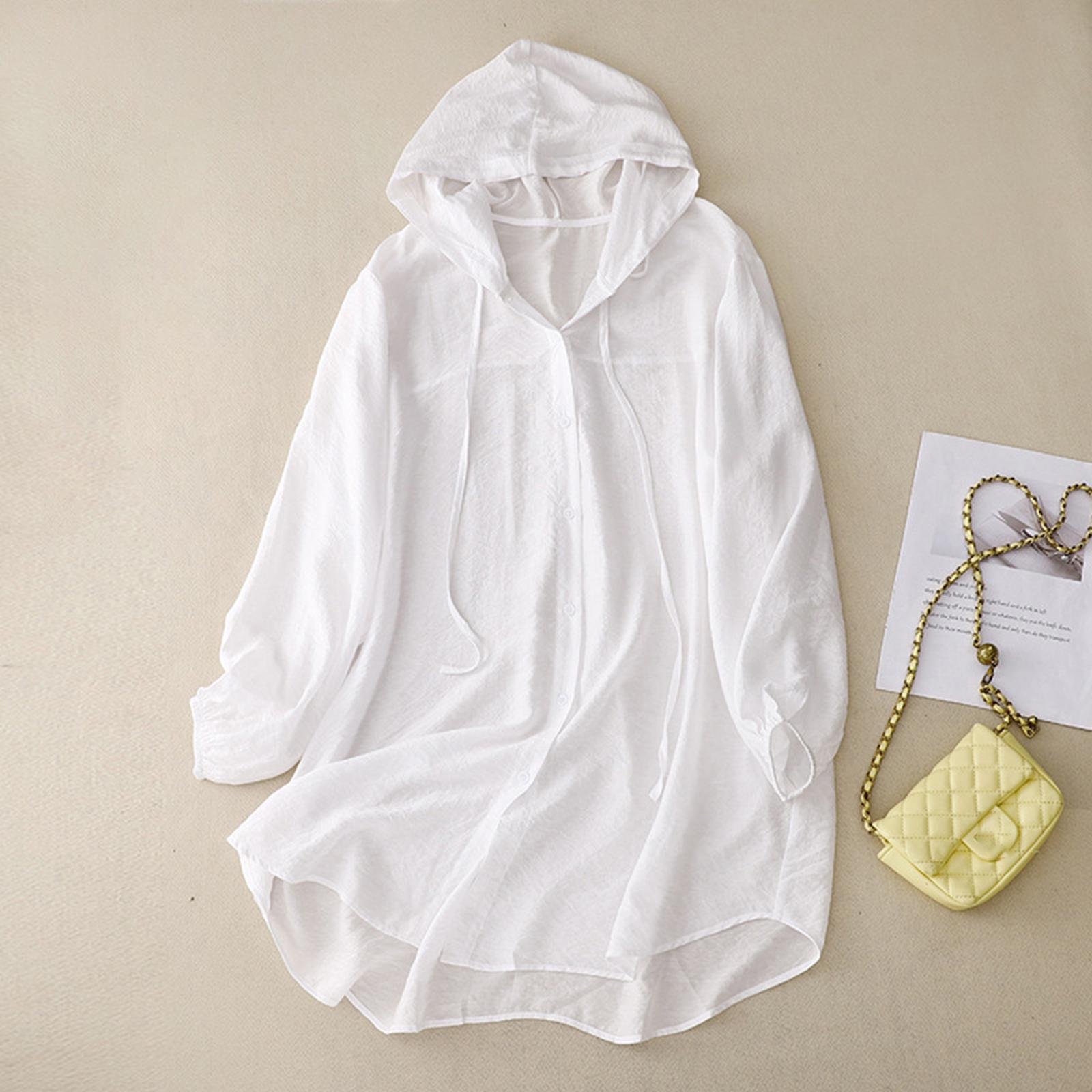

Women s Lightweight Hooded Sun Protection Jacket Long Sleeve Zip Up Cardigan Loose Fit Outerwear for Outdoor Activities XXL белый