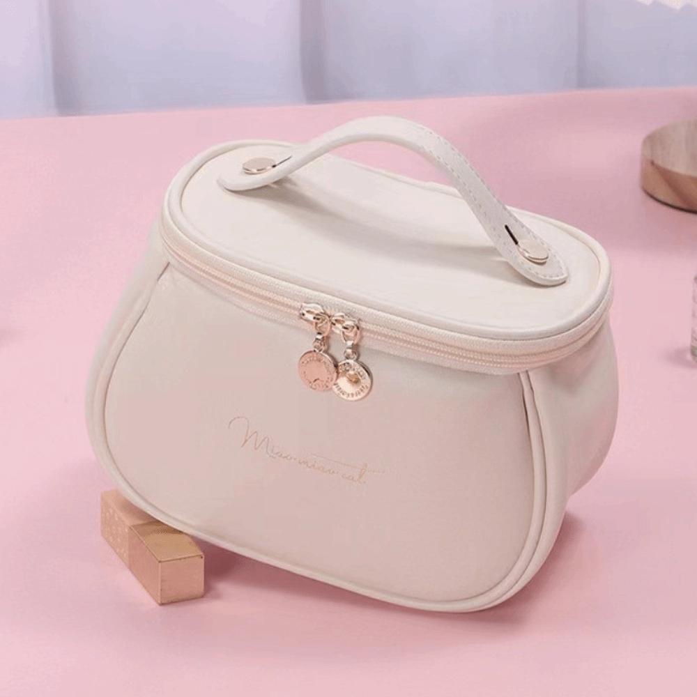 

PU Leather Cosmetic Bag Multi-Functional Large Capacity Makeups Handbag Multi-pocket Waterproof Travel Hangbag Female Toiletry бежевый