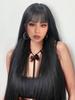 Long Straight Black Synthetic Wig For Woman With Bangs 24 Inch Cosplay Lolita Wigs Heat Resistant Natural Hair