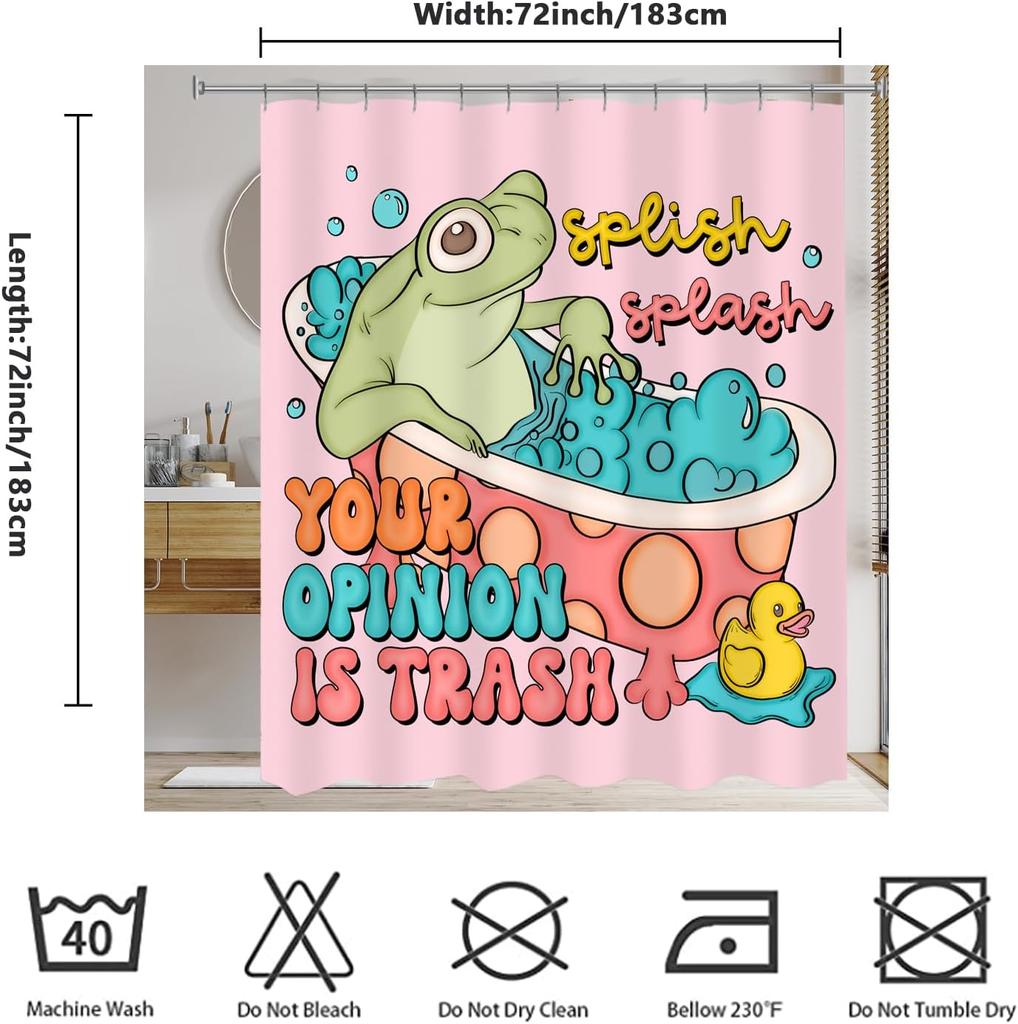 Funny Frog Shower Curtains, Humor Sarcastic Froggy Shower Curtain, 72 X 72 Inch Splish Splash Your Opinion Is Trash Waterproof S
