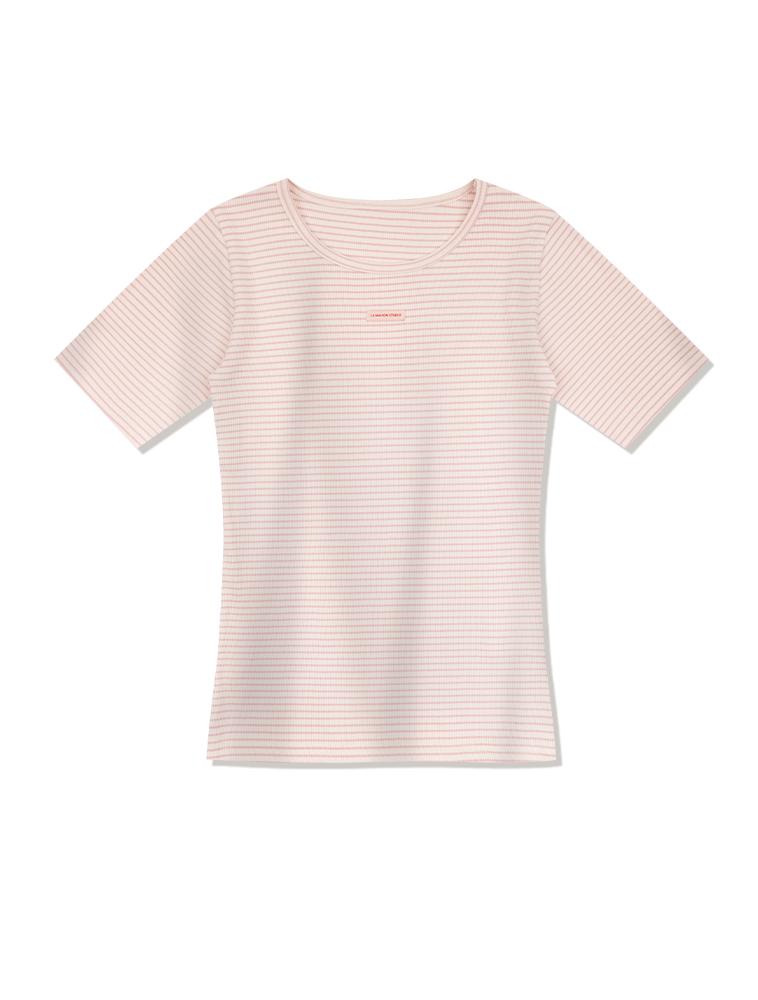 LA MAISON STUDIO Ribbed Short Sleeve T-Shirt Pink (Fcg2Ts765W)