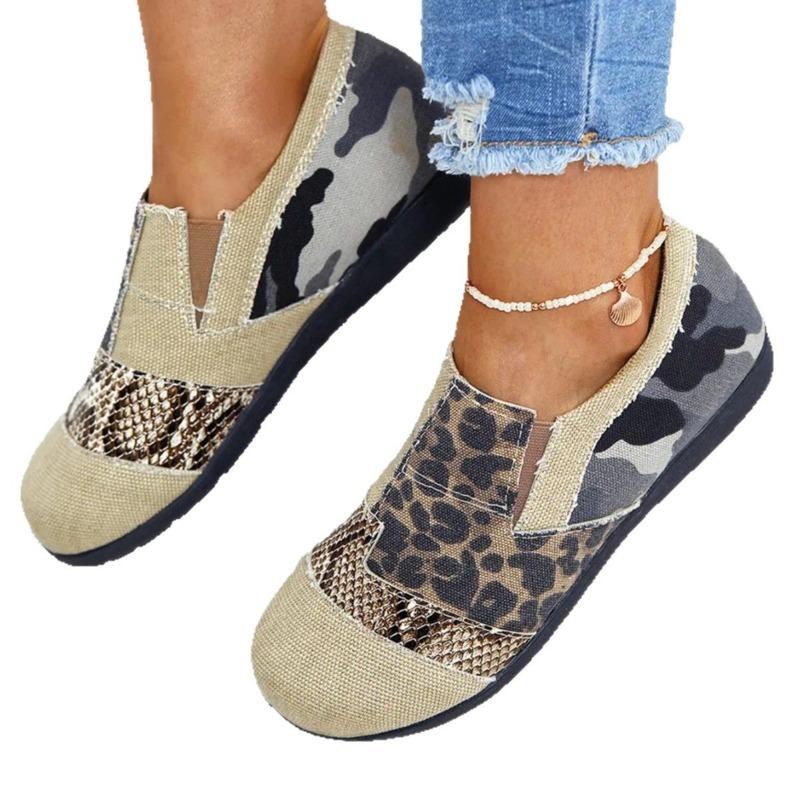 Women's Plus Size Leopard Print Slip-On Canvas Sneakers, Flat Casual Shoes